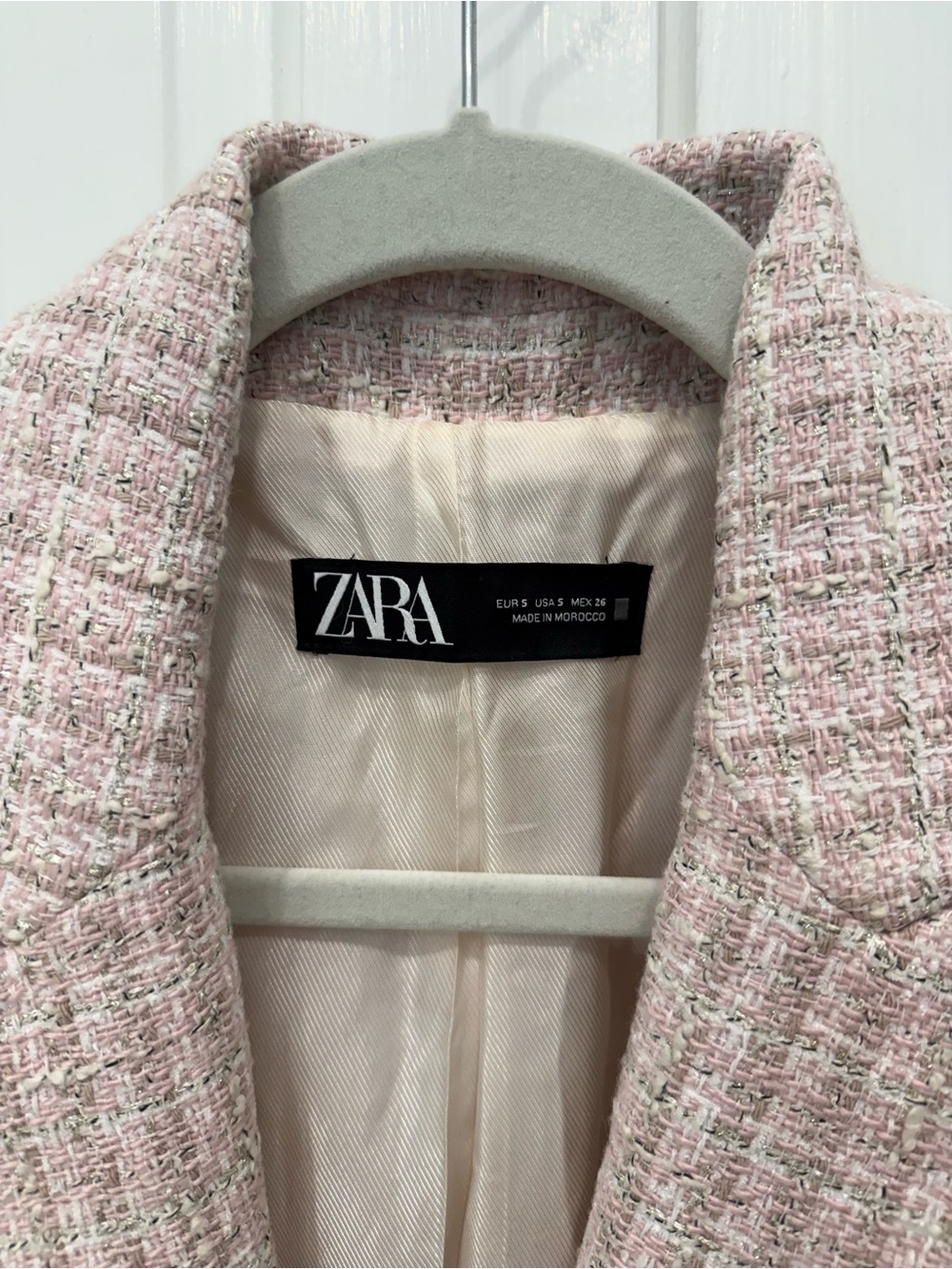 Zara Light Pink Tweed Double-Breasted Blazer - Picture 2 of 5